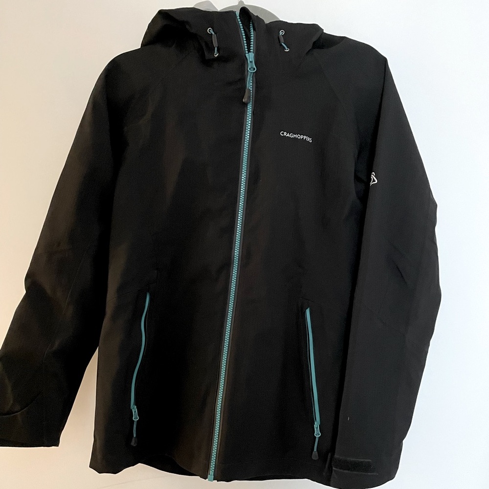 Black, waterproof raincoat